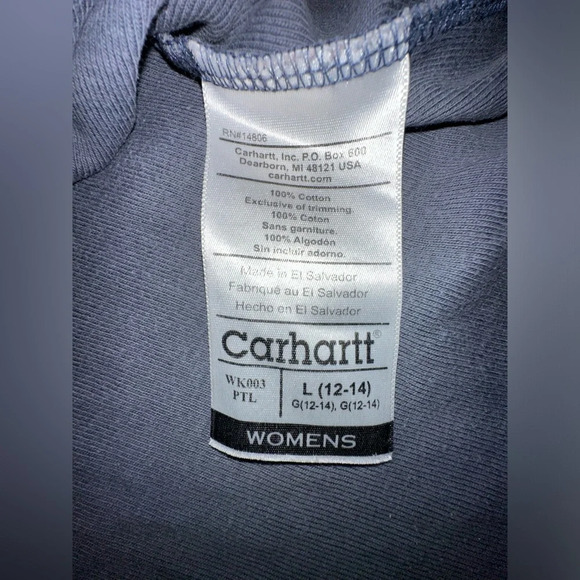 Carthartt Women’s Grey Long Sleeve 100% Cotton Tee Size Large 12-14 - Picture 8 of 10